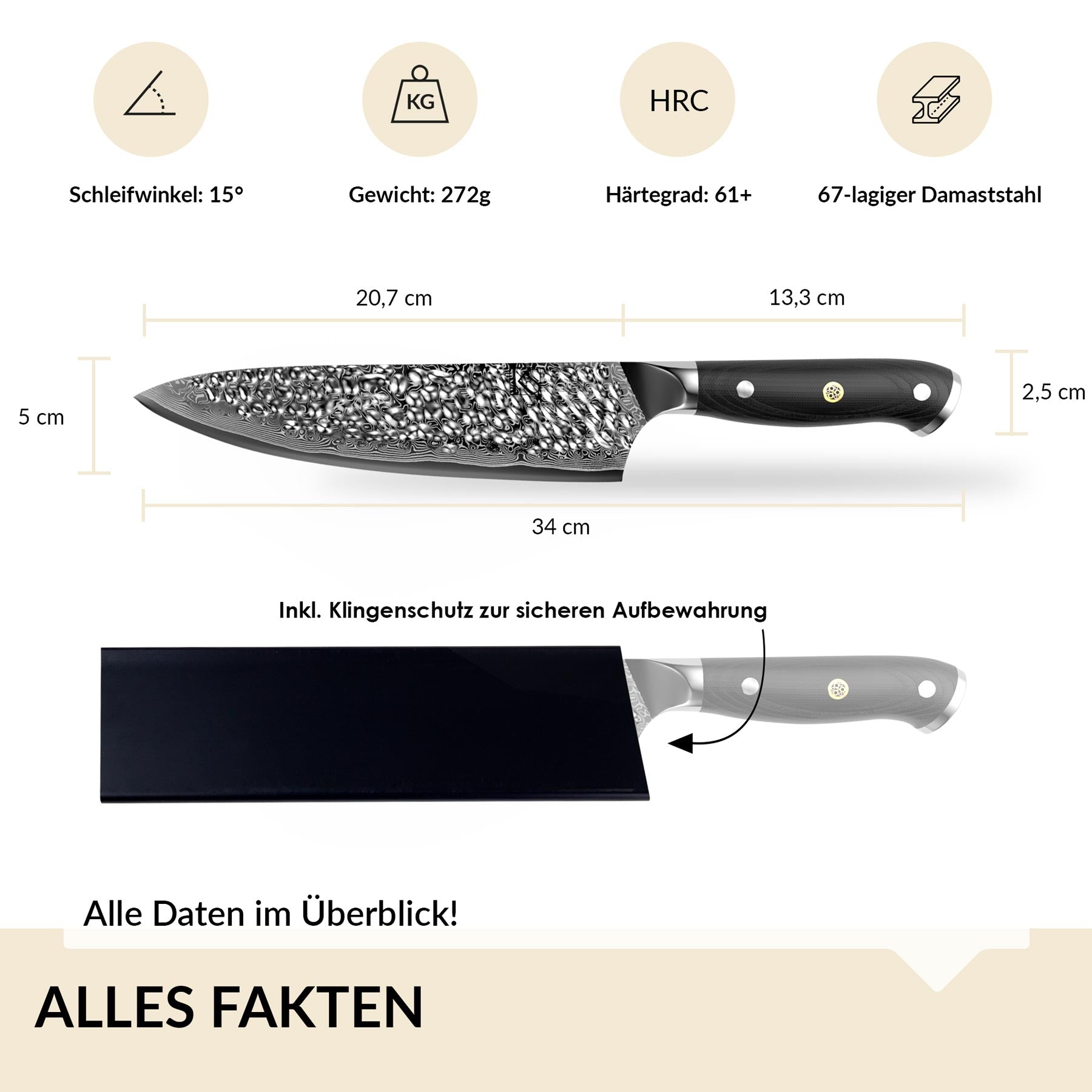 Damastmesser mit Glasfaser Griff