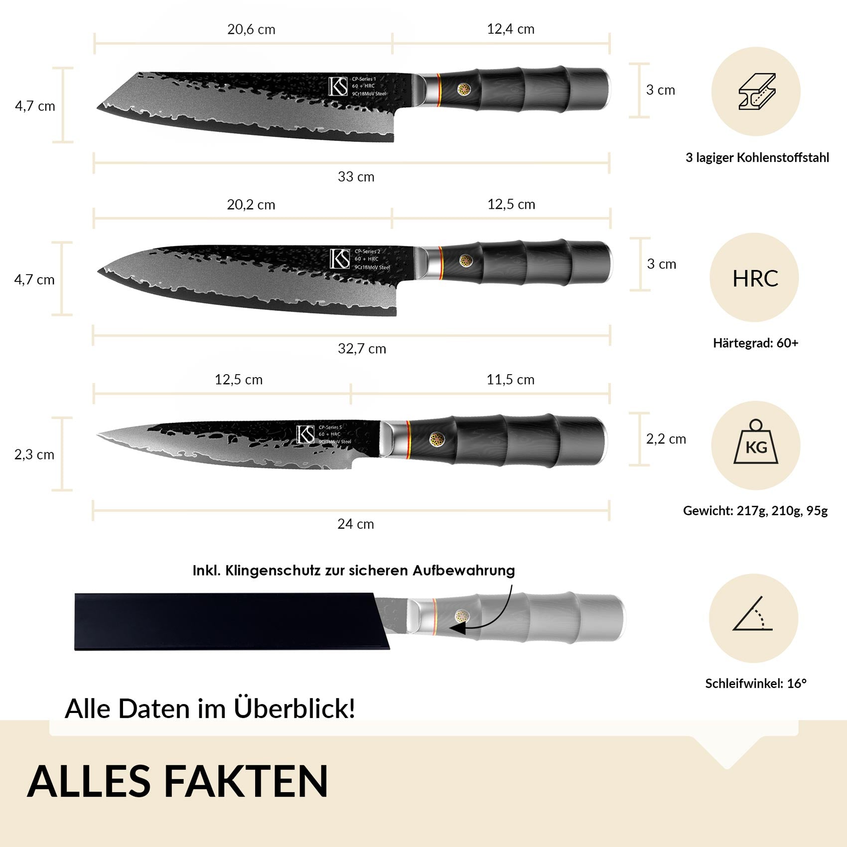 3pcs CP-Series Kochmesserset