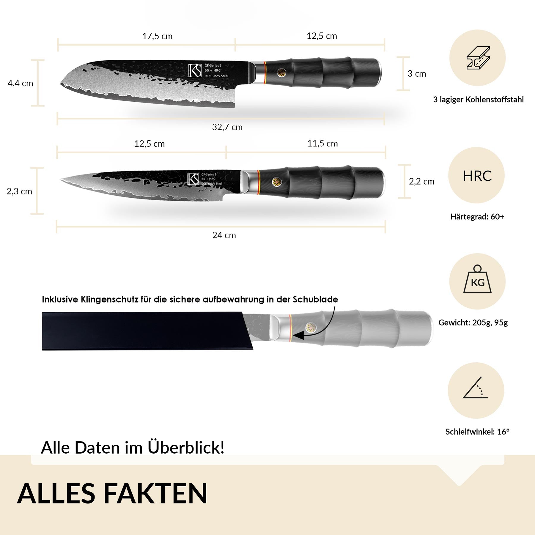 2pcs CP-Series Kochmesserset 3