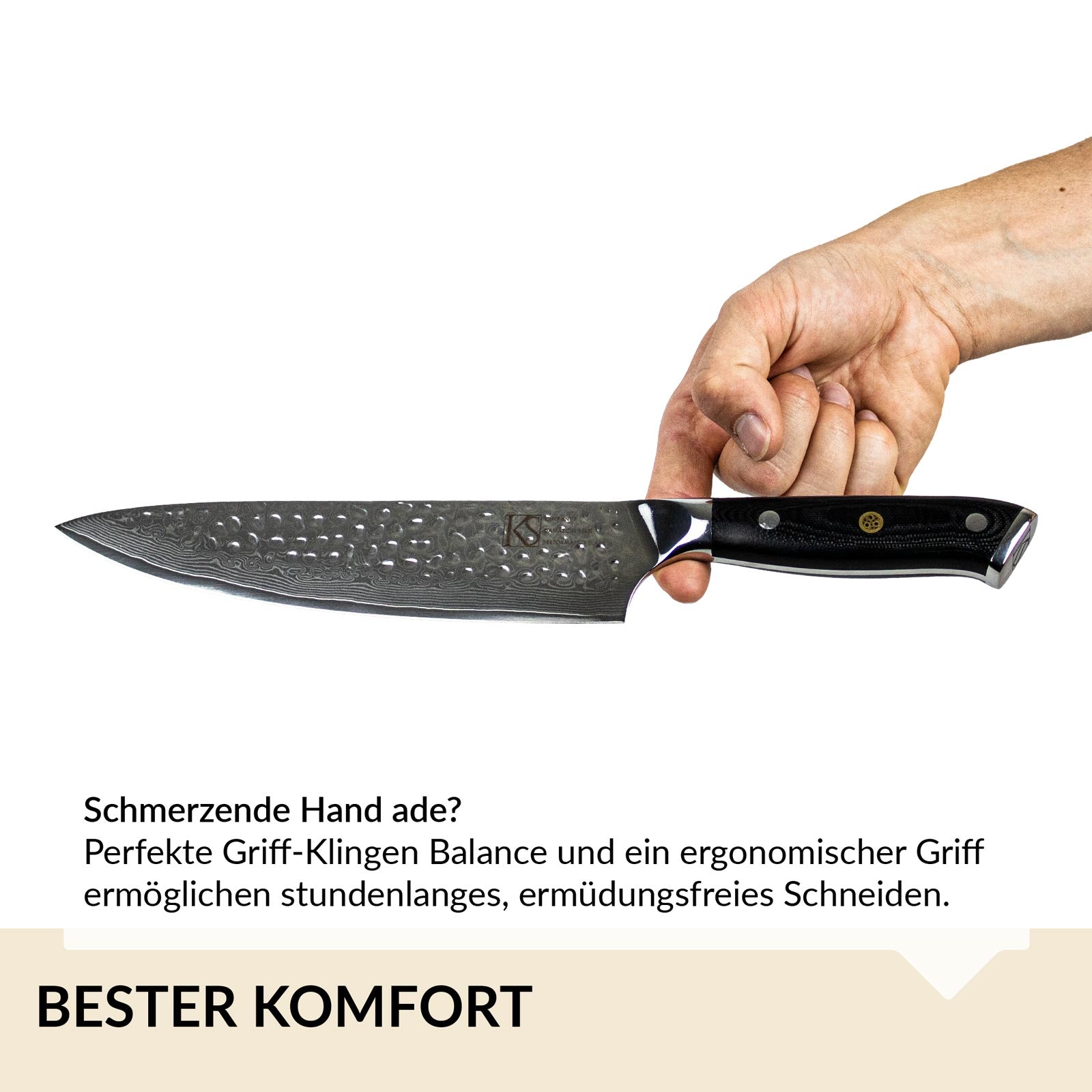 [B-Ware] Damastmesser mit Olivenholzgriff